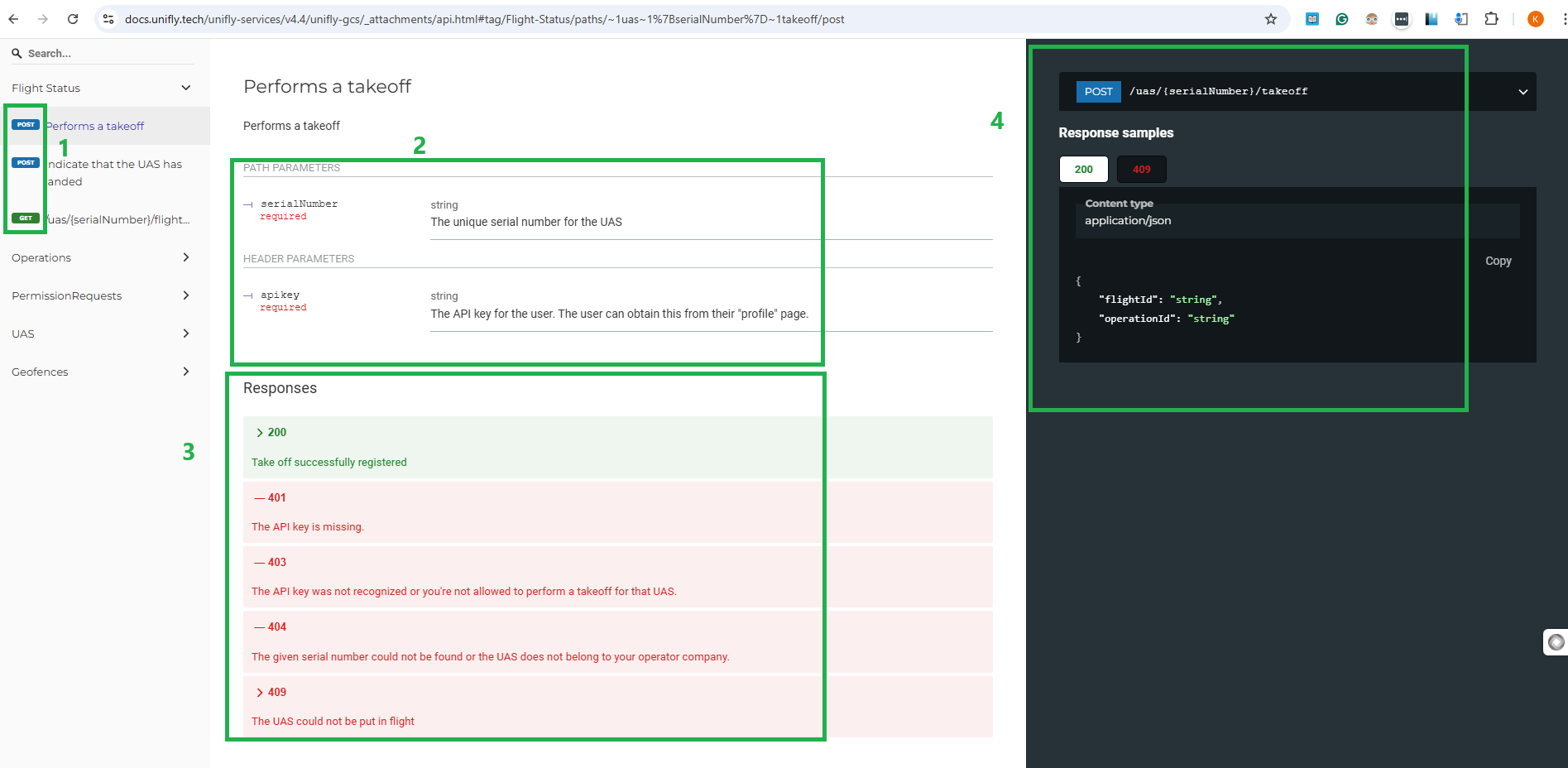 API spec screen